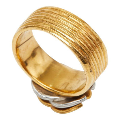 Chanel CC Logo Stripe Ring Gold Silver Plated — view 7