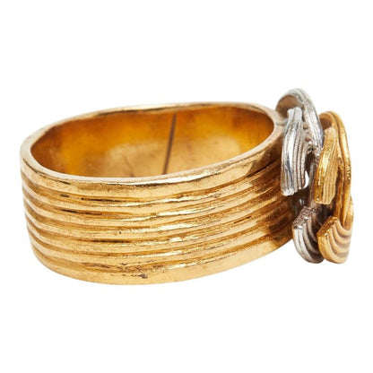 Chanel CC Logo Stripe Ring Gold Silver Plated — view 4