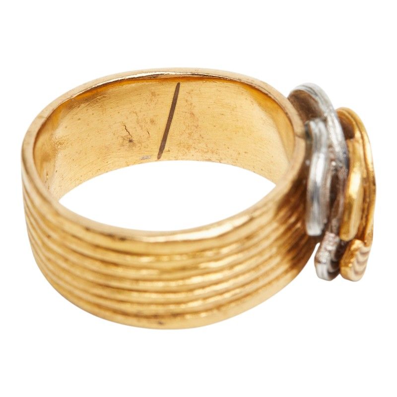 Chanel CC Logo Stripe Ring Gold Silver Plated — view 5