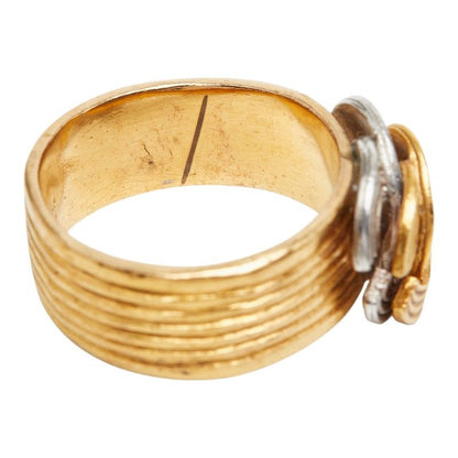 Chanel CC Logo Stripe Ring Gold Silver Plated — view 5