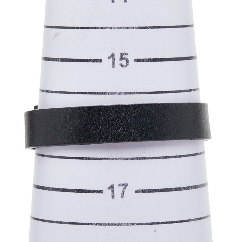 Chanel Logo Plate Bracelet Black Silver Leather Metal — view 7