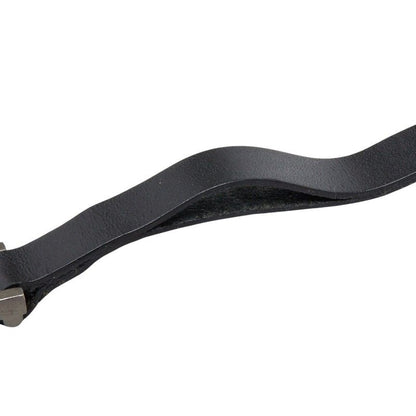Chanel Logo Plate Bracelet Black Silver Leather Metal — view 4
