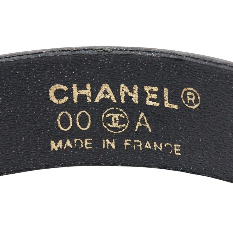 Chanel Logo Plate Bracelet Black Silver Leather Metal — view 5