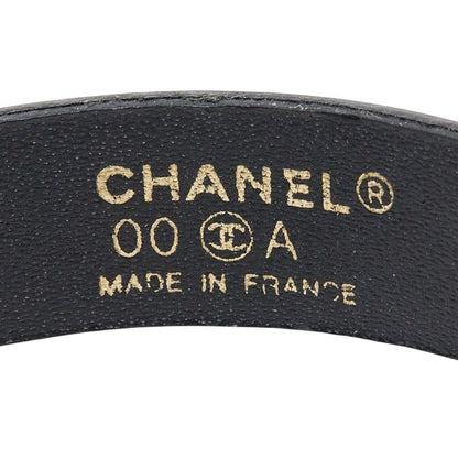 Chanel Logo Plate Bracelet Black Silver Leather Metal — view 5