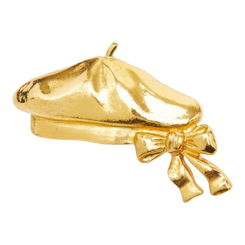 Chanel Vintage Ribbon Beret Brooch Gold Plated 1-