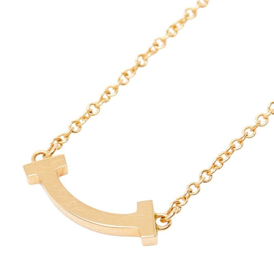 Tiffany & Co T Smile Pendant Mini Necklace Gold 18k Pink
