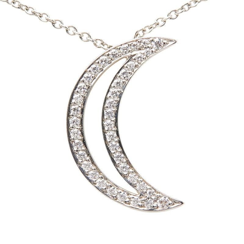 Tiffany & Co Diamond Moon Necklace Silver Platinum — view 3