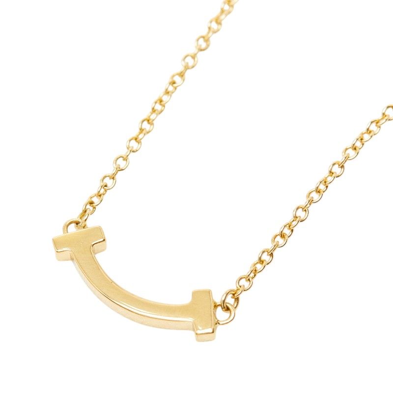 Tiffany & Co T Smile Pendant Mini Necklace Gold 18k Yellow