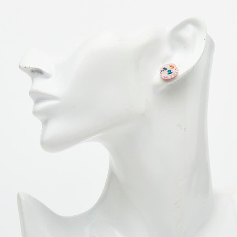 Chanel CC Logo Earrings Pink Multicolor Plastic Faux Pearl Line Stone — view 6