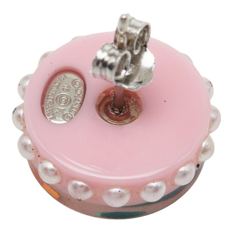 Chanel CC Logo Earrings Pink Multicolor Plastic Faux Pearl Line Stone — view 5