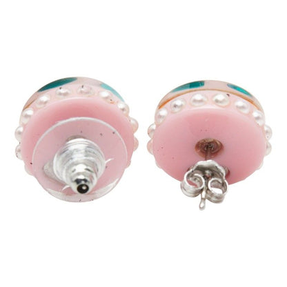 Chanel CC Logo Earrings Pink Multicolor Plastic Faux Pearl Line Stone — view 3