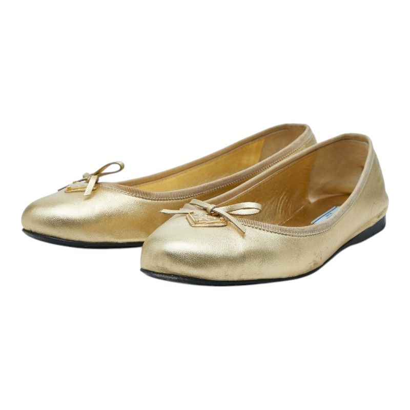 Prada Ballet Shoes 38 Gold Leather