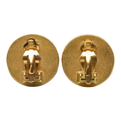 Chanel CC Logo Vintage Round Earrings Black Gold Plated — view 3