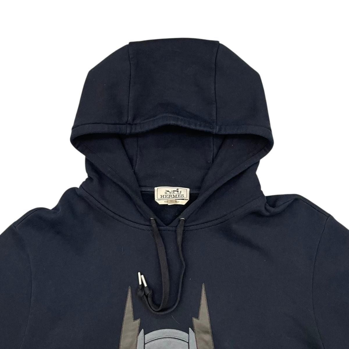 Hermes Hoodie Hose Lambskin Patch Hooded Sweater M Cotton Marine Navy — view 3