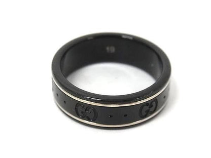 Gucci Ring Icon Black Silver Ceramic 18k White Gold GG Pattern 750 18k — view 2
