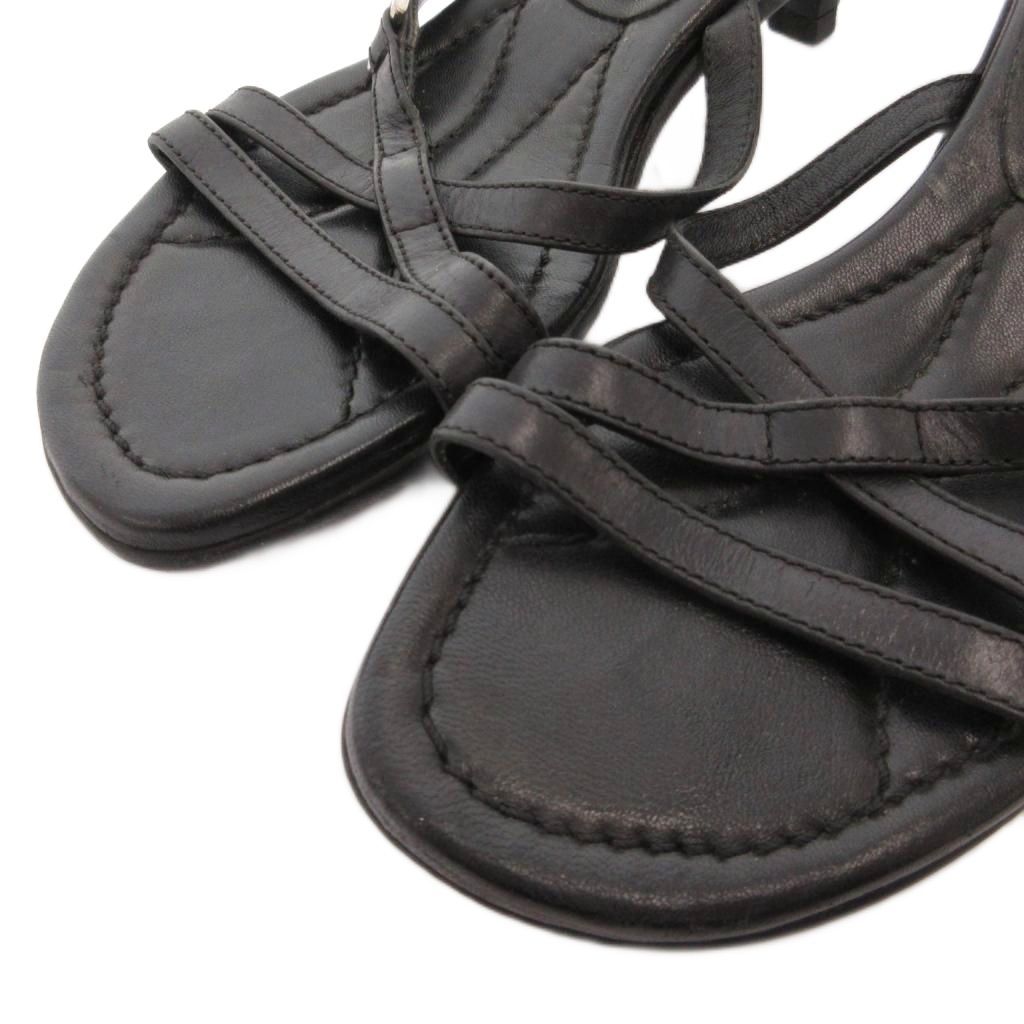 Prada Sandals Pin Heels Strap Logo Leather 35 Black — view 3