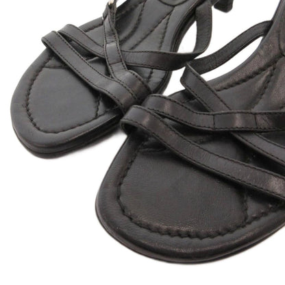 Prada Sandals Pin Heels Strap Logo Leather 35 Black — view 3