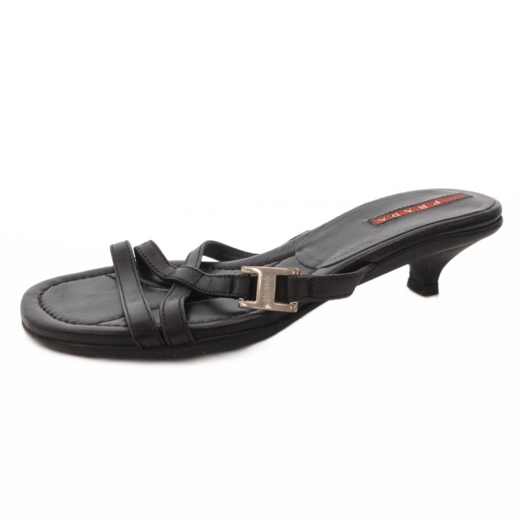 Prada Sandals Pin Heels Strap Logo Leather 35 Black — view 2