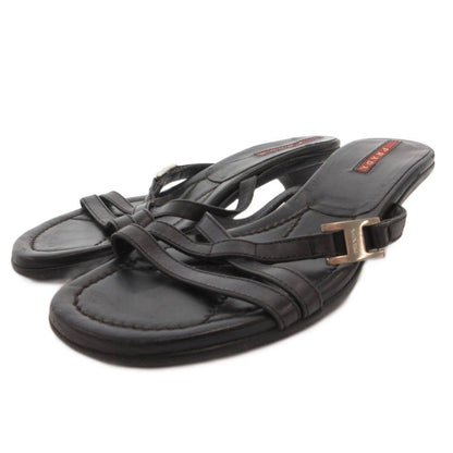 Prada Sandals Pin Heels Strap Logo Leather 35 Black