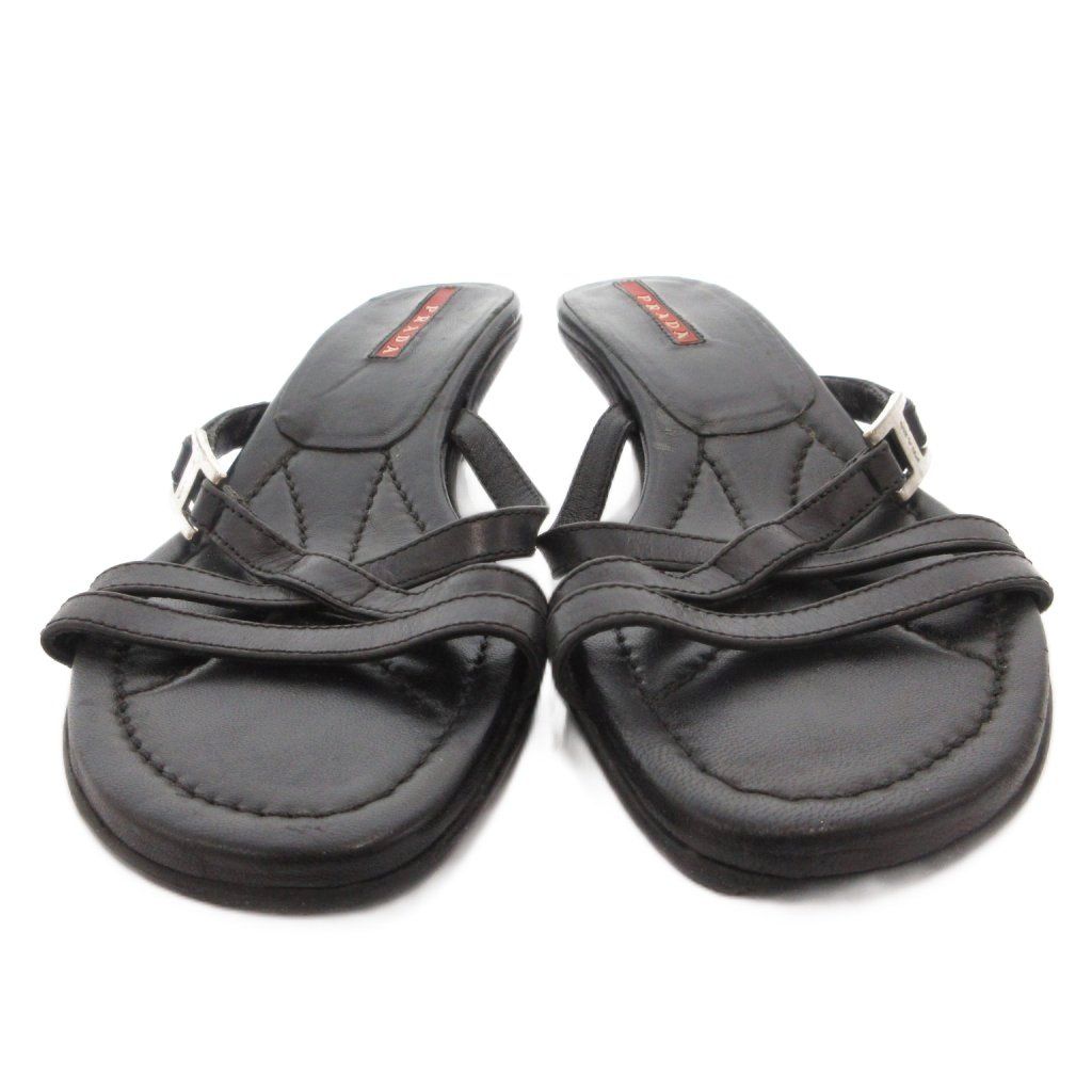Prada Sandals Pin Heels Strap Logo Leather 35 Black — view 4