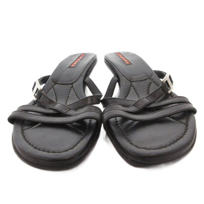 Prada Sandals Pin Heels Strap Logo Leather 35 Black — view 4