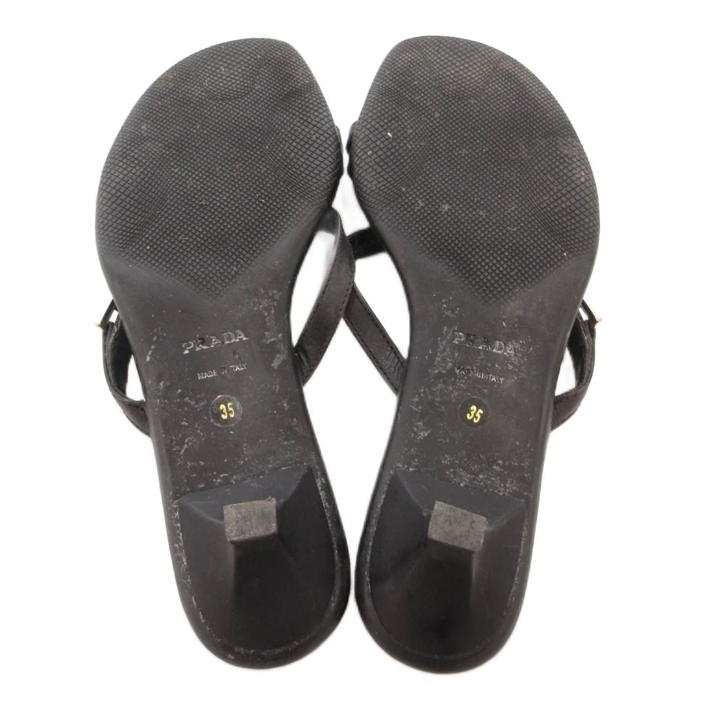 Prada Sandals Pin Heels Strap Logo Leather 35 Black — view 6