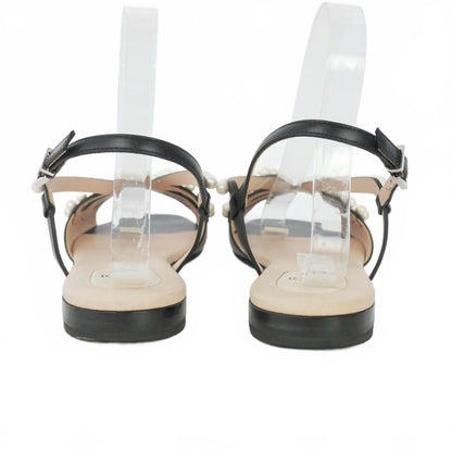 Fendi Faux Pearl Flat Sandals Leather Ankle Strap 39 Black — view 3