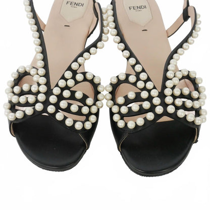 Fendi Faux Pearl Flat Sandals Leather Ankle Strap 39 Black — view 5