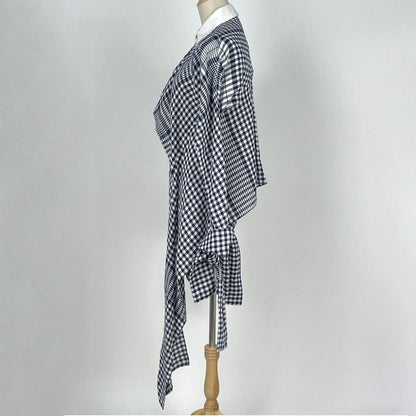 Loewe Gingham Check Long Sleeve Shirt Top Navy White — view 2