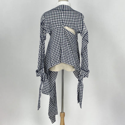 Loewe Gingham Check Long Sleeve Shirt Top Navy White — view 3
