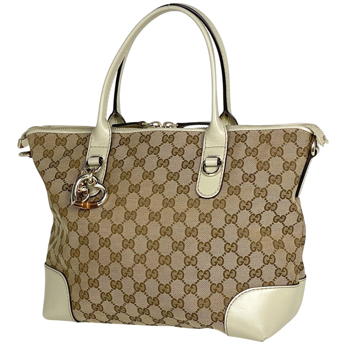 Gucci Heart Bit Tote GG Canvas Beige White
