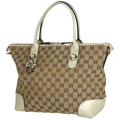 Gucci Heart Bit Tote GG Canvas Beige White