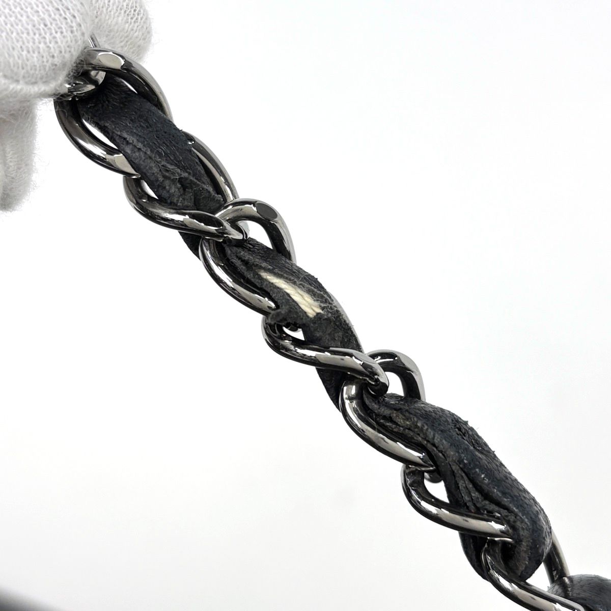 Chanel Logo Chain Shoulder Bag Leather Black — view 6