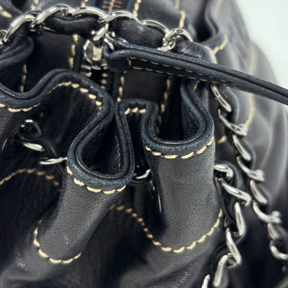 Chanel Logo Chain Shoulder Bag Leather Black — view 5