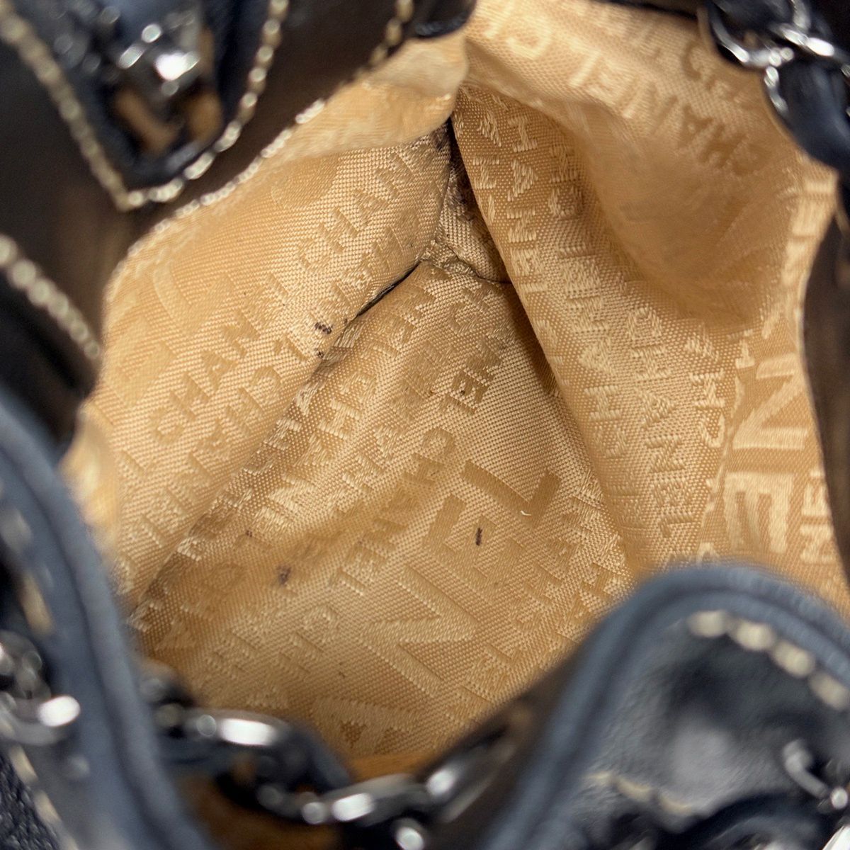 Chanel Logo Chain Shoulder Bag Leather Black — view 9