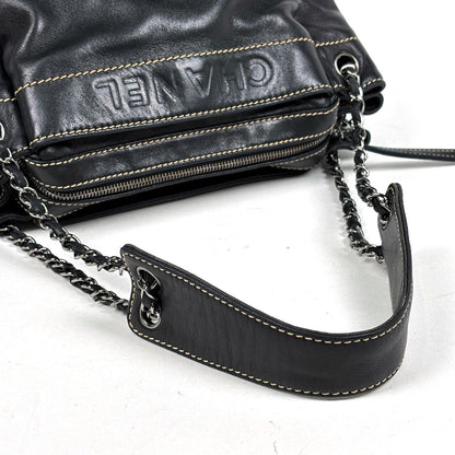 Chanel Logo Chain Shoulder Bag Leather Black — view 8
