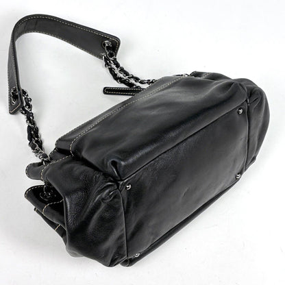 Chanel Logo Chain Shoulder Bag Leather Black — view 2