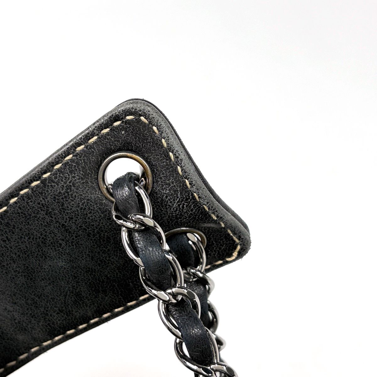 Chanel Logo Chain Shoulder Bag Leather Black — view 7