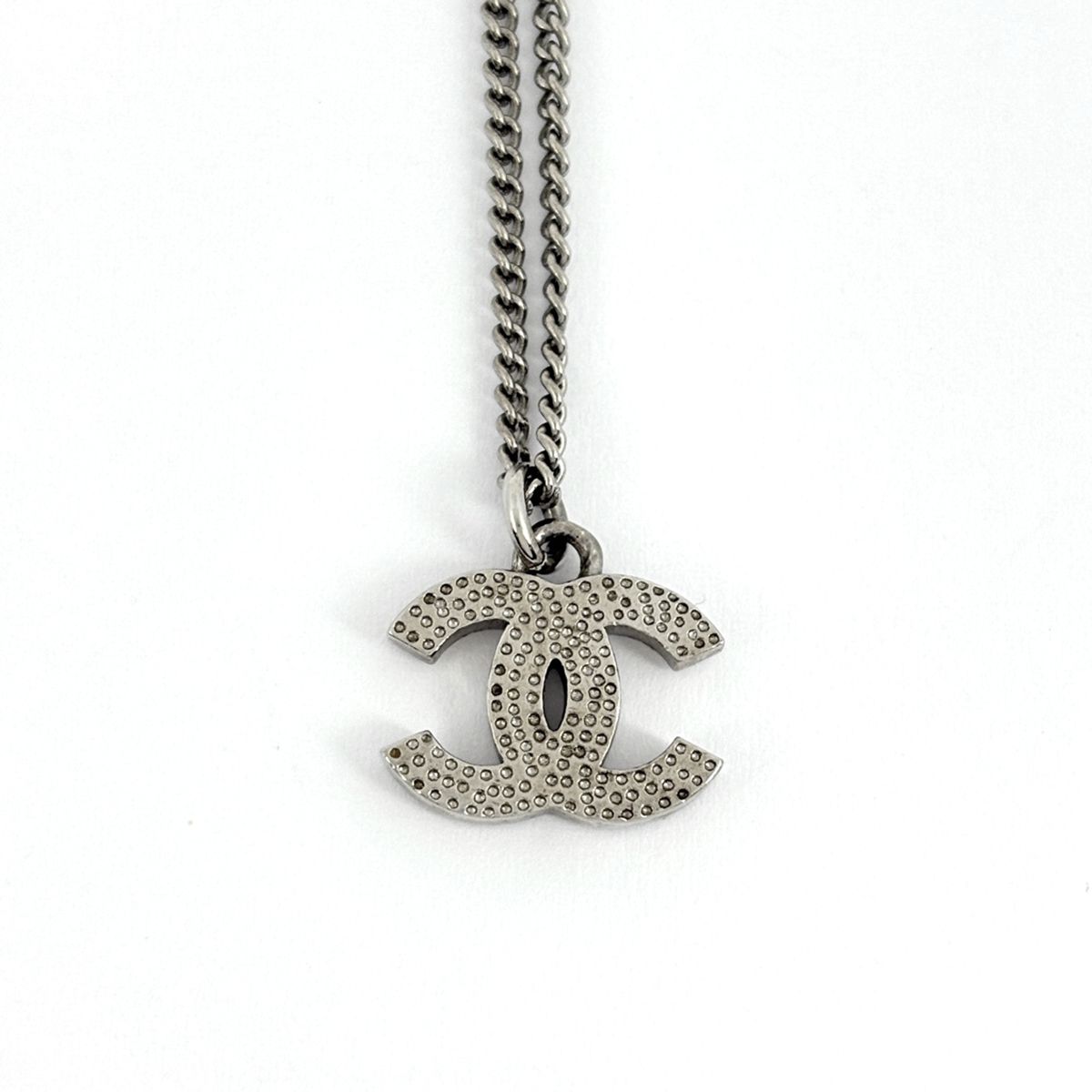 Chanel CC Logo Line Stone Necklace Silver Plated — view 2