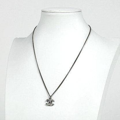 Chanel CC Logo Line Stone Necklace Silver Plated — view 5