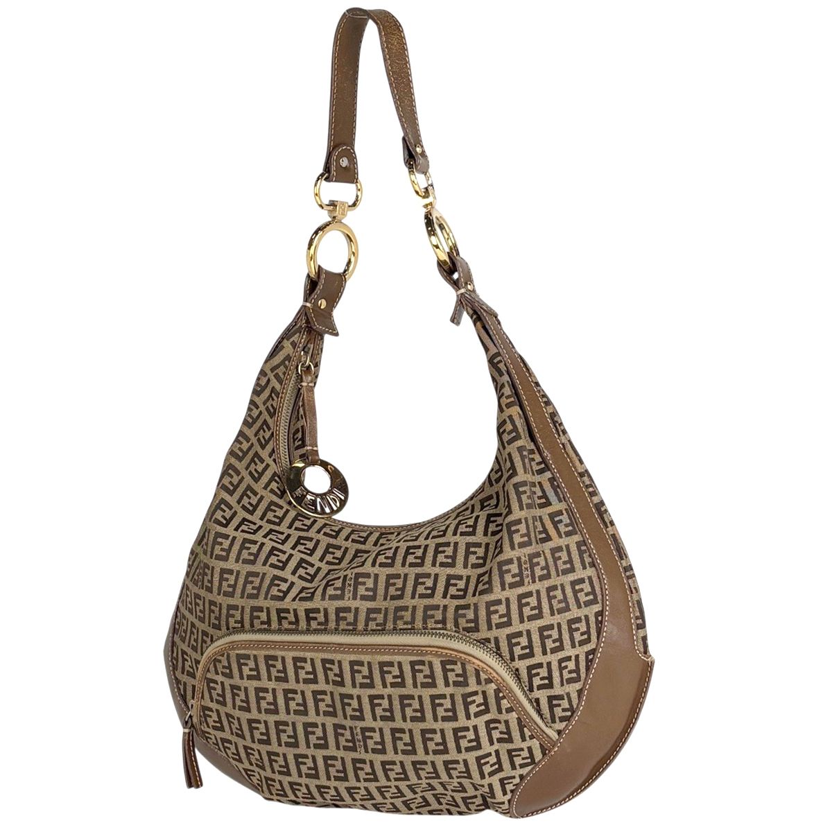 Fendi Zucchino Shoulder Bag Canvas Brown