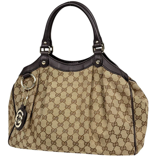 Gucci GG Pattern Ski Handbag Canvas Brown Beige