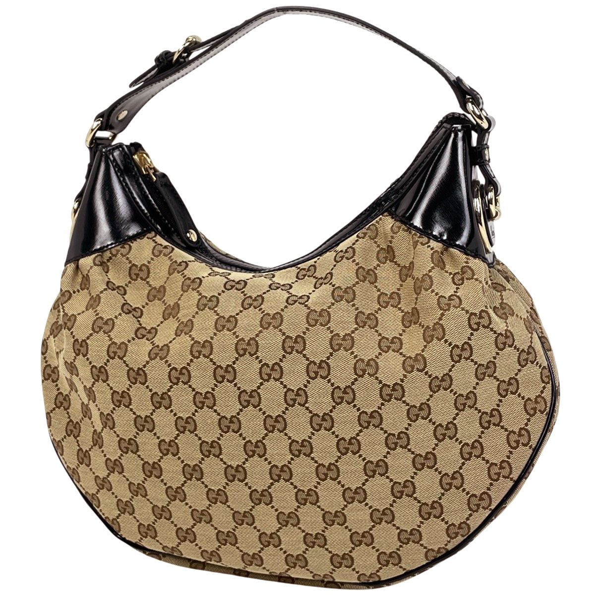 Gucci GG Pattern Shoulder Bag Canvas Beige Black