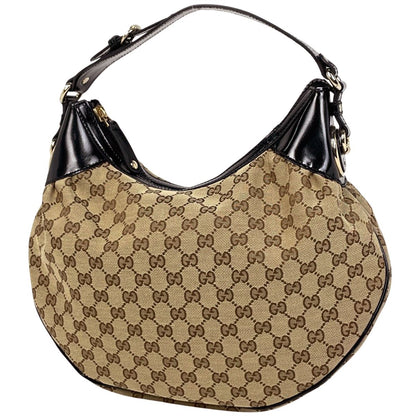 Gucci GG Pattern Shoulder Bag Canvas Beige Black