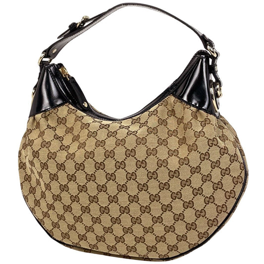 Gucci GG Pattern Shoulder Bag Canvas Beige Black
