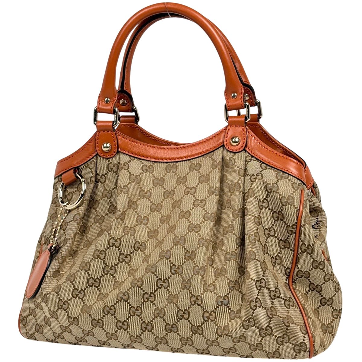 Gucci GG Pattern Ski Handbag Canvas Beige Orange