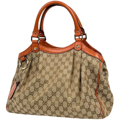 Gucci GG Pattern Ski Handbag Canvas Beige Orange