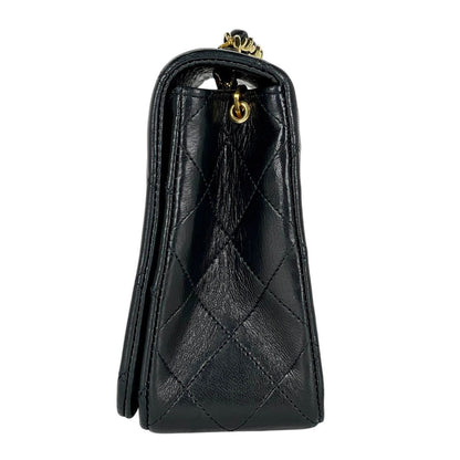 Chanel Quilted Single Flap Chain Shoulder Bag CC Logo Full Leather Black — view 2