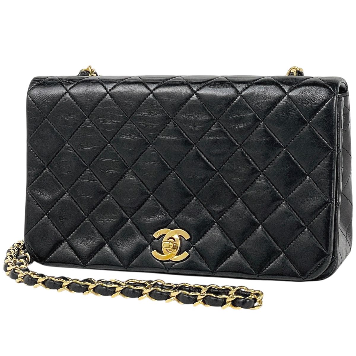 Chanel Quilted Single Flap Chain Shoulder Bag CC Logo Full Leather Black