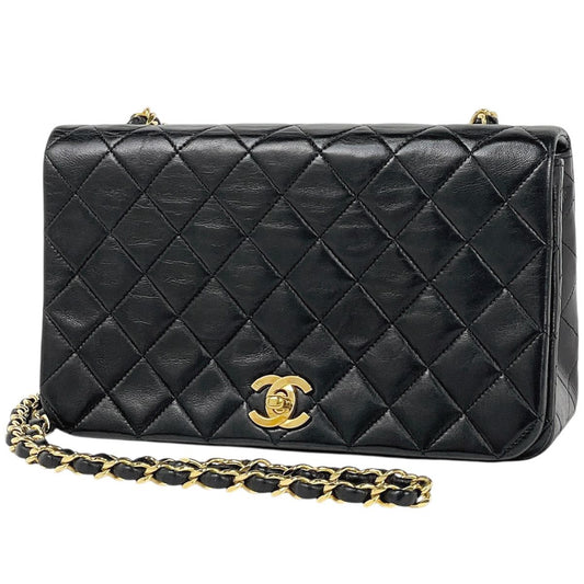 Chanel Quilted Single Flap Chain Shoulder Bag CC Logo Full Leather Black